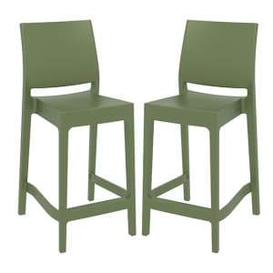 Mesa Olive Green Polypropylene Bar Chairs In Pair - UK