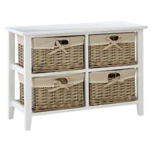 Mesan Wide Wooden Chest Of 4 Woven Willow Drawers In White - UK