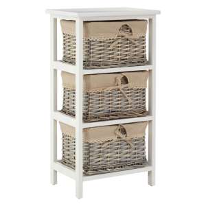 Mesan Wooden Chest Of 3 Woven Willow Drawers In White - UK