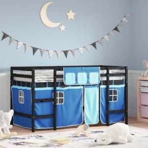 Messina Kids Pinewood Loft Bed In Black With Blue Curtains - UK
