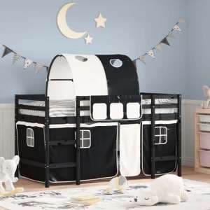 Messina Kids Pinewood Loft Bed In Black With White Black Tunnel - UK