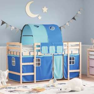 Messina Kids Pinewood Loft Bed In Natural With Blue Tunnel - UK