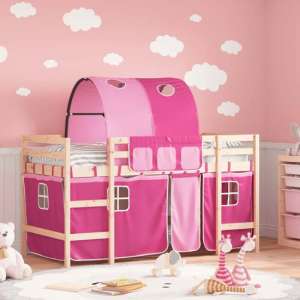 Messina Kids Pinewood Loft Bed In Natural With Pink Tunnel - UK