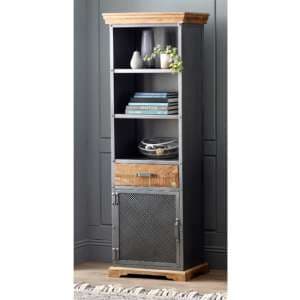Metapoly Industrial Bookcase In Acacia With 1 Door 1 Drawer
