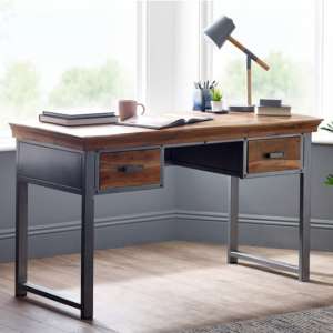 Metapoly Industrial Study Desk In Acacia With 2 Drawers - UK