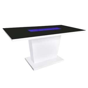 Metrix Black Glass Top Dining Table With White Gloss And LED