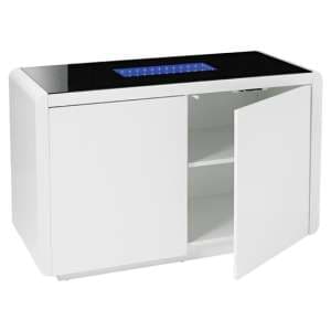 Metrix White High Gloss Sideboard With Black Glass Top And LED