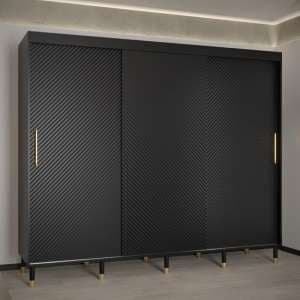 Metz I Wooden Wardrobe With 3 Sliding Doors 250cm In Black