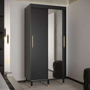Metz II Mirrored Wardrobe With 2 Sliding Doors 100cm In Black