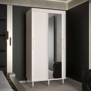 Metz II Mirrored Wardrobe With 2 Sliding Doors 100cm In White