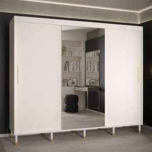 Metz II Mirrored Wardrobe With 3 Sliding Doors 250cm In White