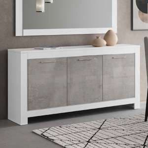 Metz High Gloss Sideboard With 3 Doors In White And Grey
