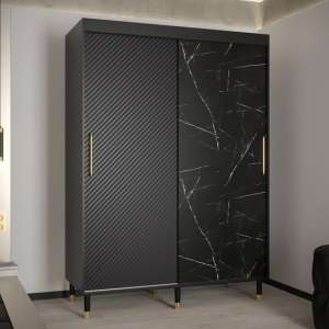 Metz Wooden Wardrobe With 2 Sliding Doors 150cm In Black - UK
