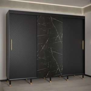 Metz Wooden Wardrobe With 3 Sliding Doors 250cm In Black