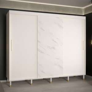 Metz Wooden Wardrobe With 3 Sliding Doors 250cm In White