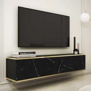 Mexico Floating Wooden TV Stand 2 Doors In Black Marble Effect - UK