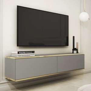 Mexico Floating Wooden TV Stand With 2 Doors In Grey - UK