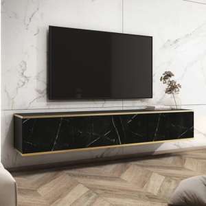 Mexico Floating Wooden TV Stand 3 Doors In Black Marble Effect - UK