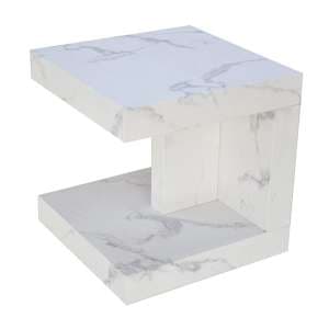 Mia Wooden End Table In White Marble Effect
