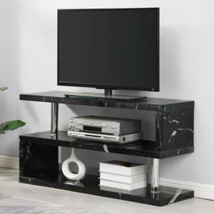 Miami High Gloss S Shape TV Stand In Milano Marble Effect