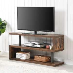 Miami Wooden S Shape TV Stand In Rustic Oak - UK