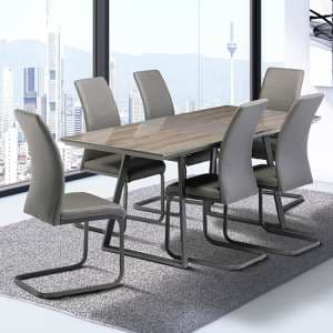 Michton Extending Grey Oak Glass Dining Table With 6 Chairs