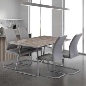 Michton Grey Oak Glass Top Dining Table With 4 Chairs - UK
