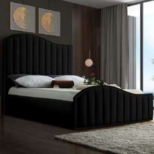 Midland Plush Velvet Upholstered Double Bed In Black - UK