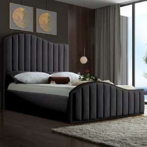 Midland Plush Velvet Upholstered Double Bed In Steel - UK