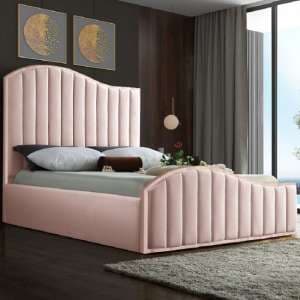 Midland Plush Velvet Upholstered Super King Size Bed In Pink - UK