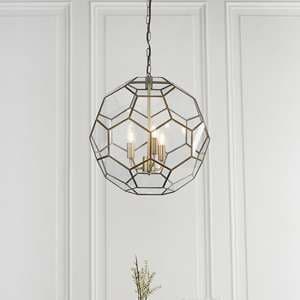 Miele 3 Lights Clear Glass Pendant Light In Antique Brass - UK