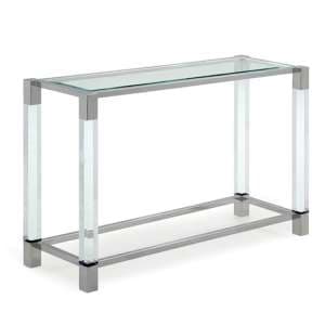 Mila Clear Glass Top Console Table With Polished Frame - UK