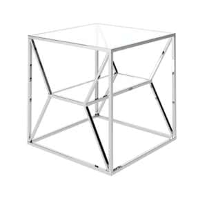 Milagro Glass Side Table With Polished Stainless Steel Frame - UK
