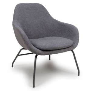 Milan Boucle Fabric Lounge Chair In Grey With Black Metal Legs