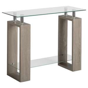 Medrano Console Table In Light Charcoal With Clear Glass Top