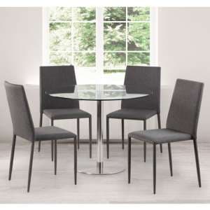Magali Glass Top Dining Set With 4 Jazz Grey Fabric Chairs