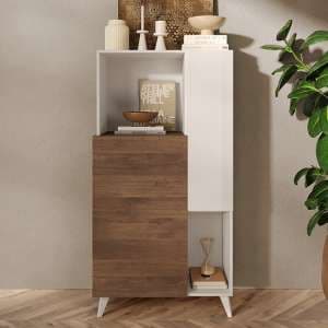 Milan High Gloss Highboard With 2 Doors In White And Walnut - UK
