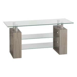 Medrano TV Unit In Light Charcoal With Clear Glass Top