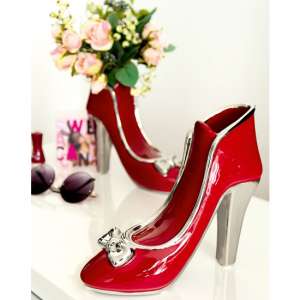 Milano Ceramic Set Of 2 High Heel Vases In Red And Silver