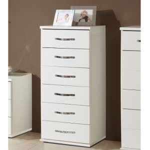 Milden Wooden Chest Of Drawers Tall In White And 6 Drawers - UK