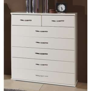 Milden Wooden Chest Of Drawers Wide In White And 7 Drawers