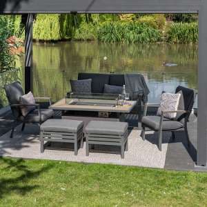 Mili Aluminium Lounge Dining Set With Gas Firepit Table In Grey