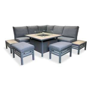 Mili Aluminium Modular Dining Set With Gas Firepit Table In Grey