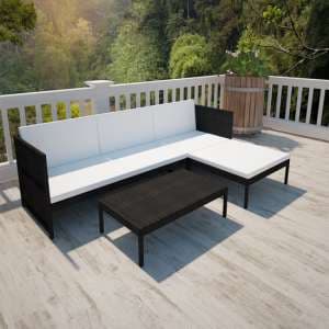 Millom Rattan 3 Piece Garden Lounge Set With Cushions In Black - UK