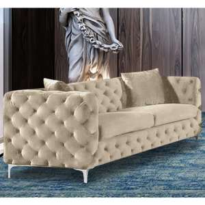 Mills Malta Plush Velour Fabric 3 Seater Sofa In Cream - UK