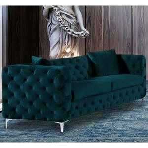 Mills Malta Plush Velour Fabric 3 Seater Sofa In Emerald - UK