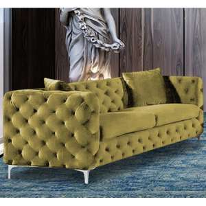 Mills Malta Plush Velour Fabric 3 Seater Sofa In Grass - UK