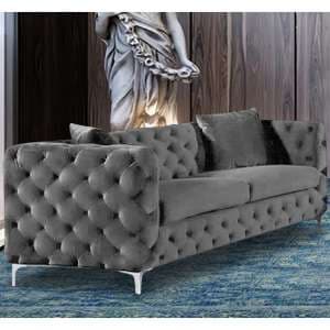 Mills Malta Plush Velour Fabric 3 Seater Sofa In Grey - UK