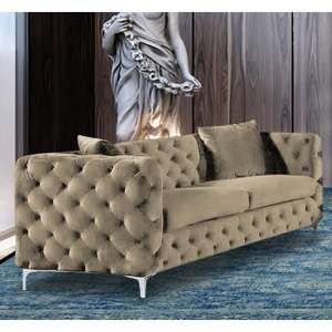 Mills Malta Plush Velour Fabric 3 Seater Sofa In Parchment - UK