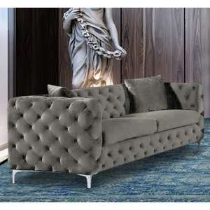 Mills Malta Plush Velour Fabric 3 Seater Sofa In Putty - UK